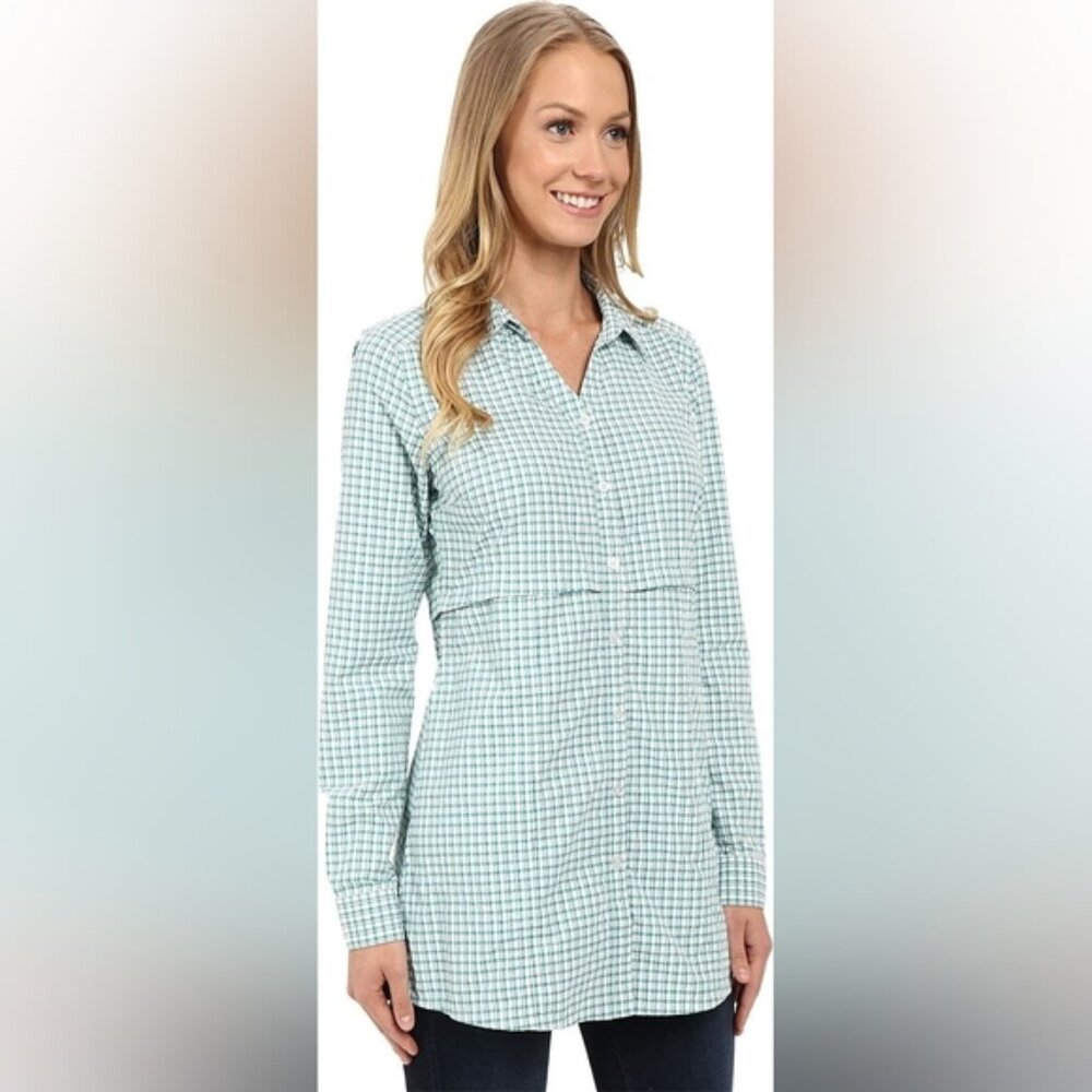 Toad&Co Marvista Outdoor Hiking Utility Picnic Gingham Tunic Button Down Shirt M